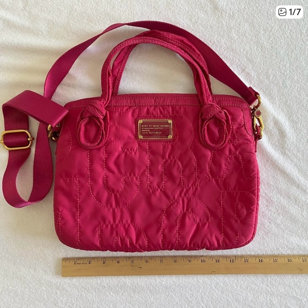 Marc by Marc Jacobs Pretty Nylon Commuter Bag – Magenta Quilted, Fleece-Lined
